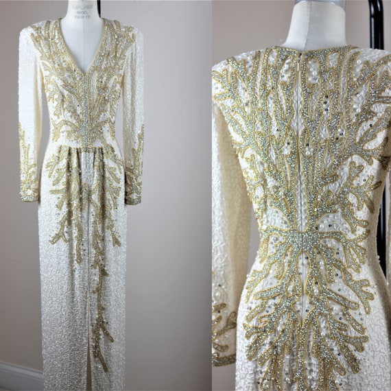 Sz  6// Heavily Beaded Formal Gown// Pearl beaded… - image 1