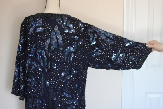 Sz 1X//Amazing Navy Blue Vintage Beaded Sequined … - image 8