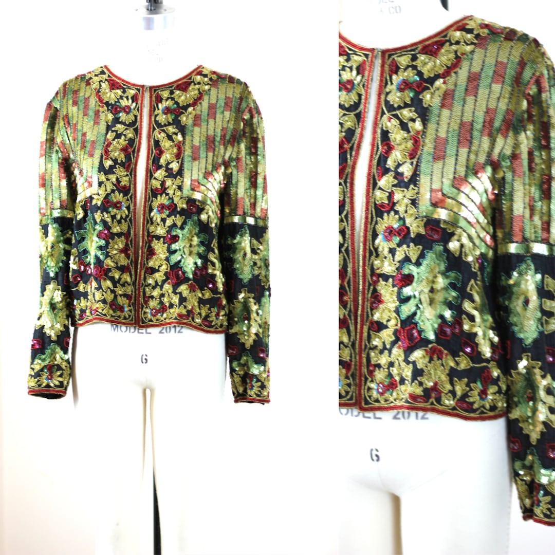 Sz L//stunning Sequin Jacket// Beaded Silk Sequins - Etsy