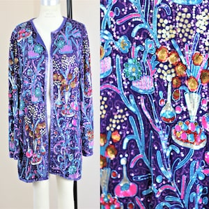 Sz 2x// Plus Size Judith Ann Creations Long Jacket// Sequins beads novelty design