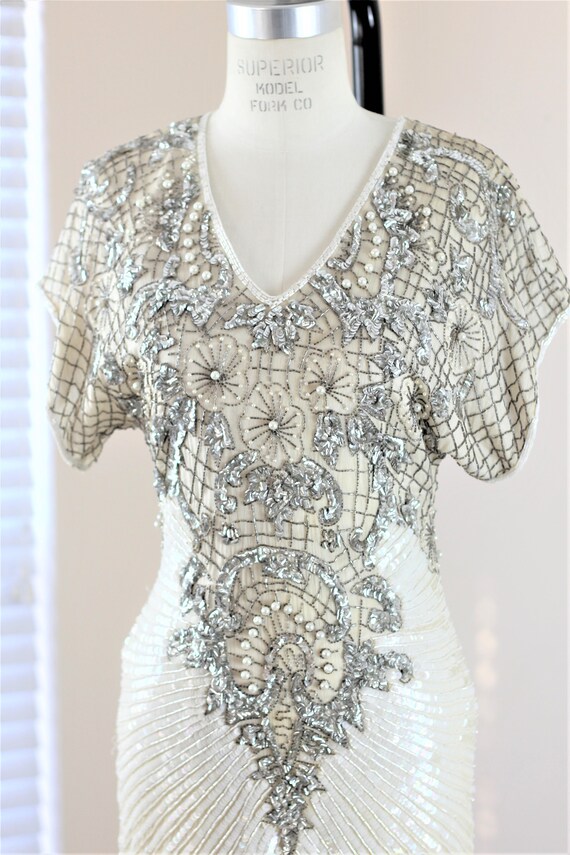 Sz S//Beautiful 1980s Vintage Beaded sequined dre… - image 6