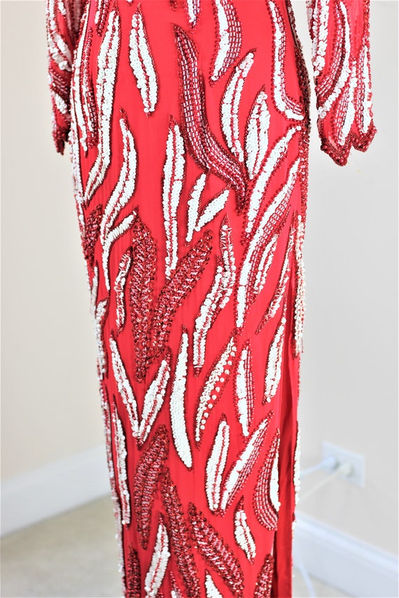 Sz M// WOW Amazing sequin beaded gown// Long Red … - image 4