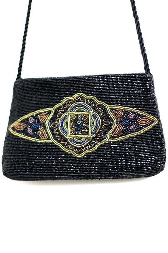 Black Beaded Vtg Purse//sead beads heavily beaded - image 5