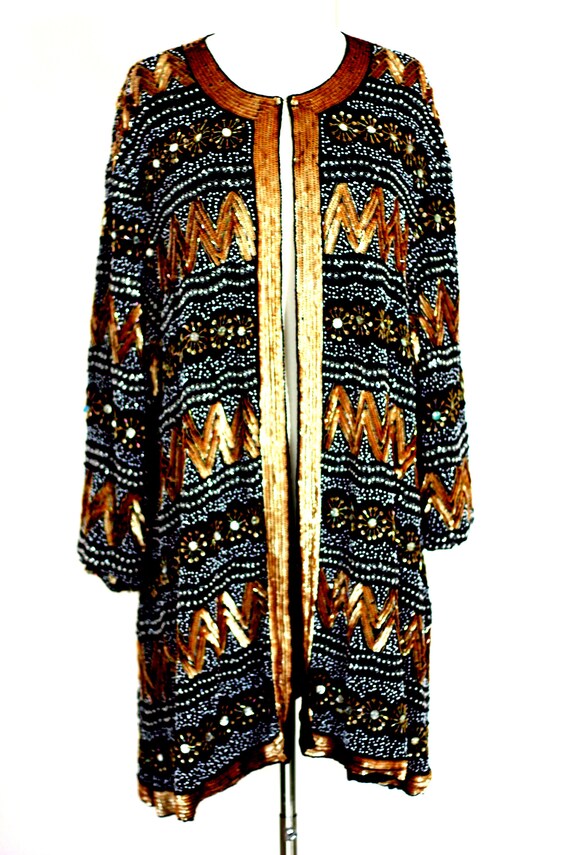2x//Heavily Beaded Sequin Black Duster// Plus siz… - image 7