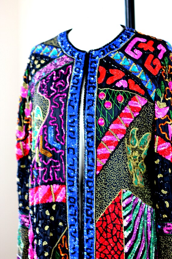 Sz S//Exquisite Long Patchwork Sequin Jeweled Bea… - image 3
