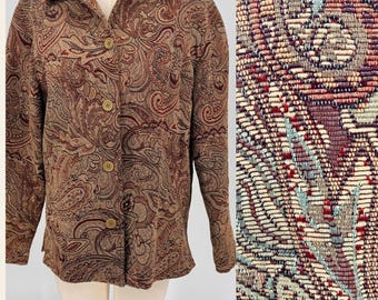 Sz M//Vintage Laura Ashley Paisley Tapestry Jacket//English Country Cottagecore Blazer//Brown Paisley Cotton Jacket