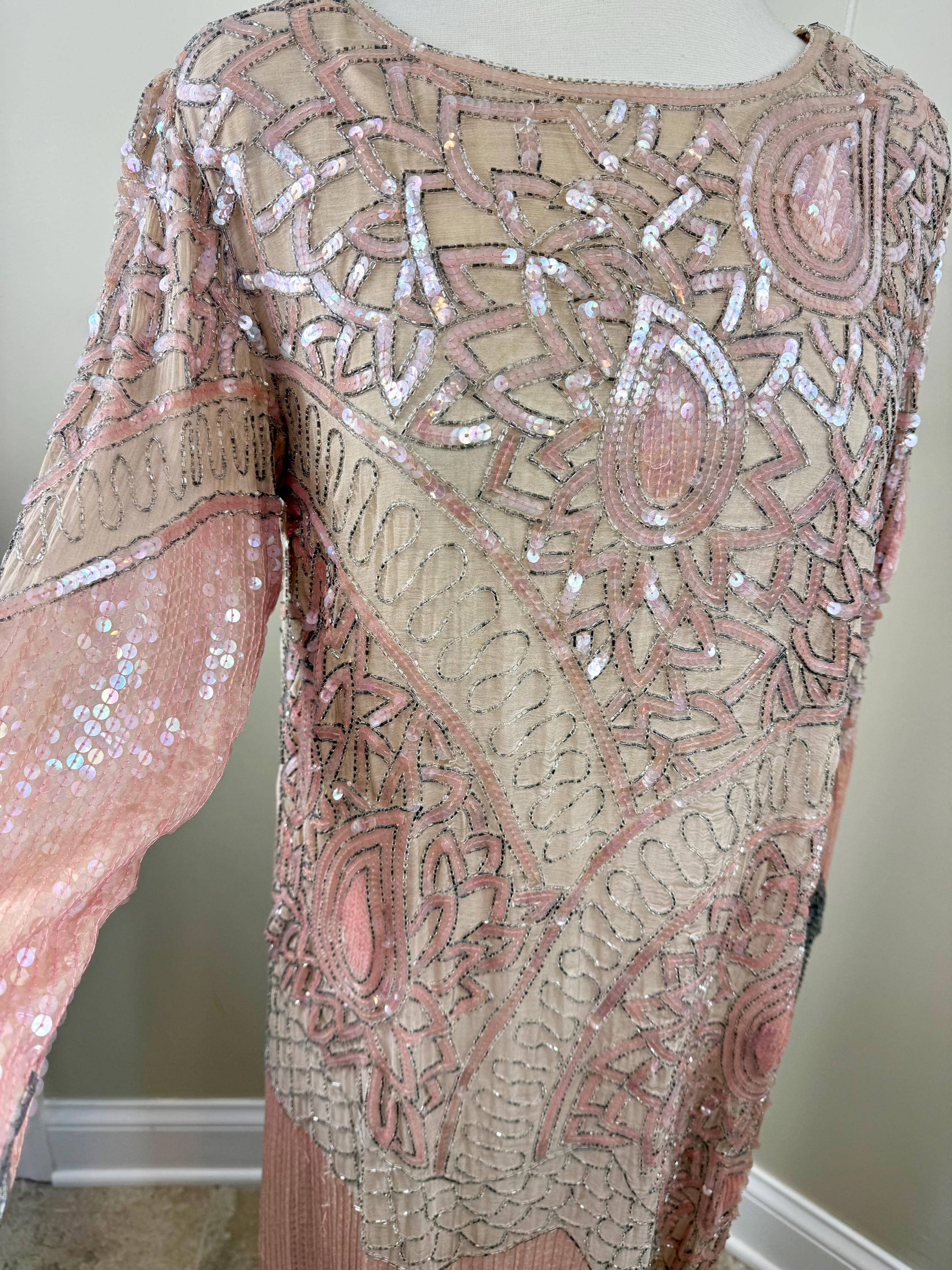 Sz M//gatsby Styled Vintage Pink Sequin Flapper Dress//zig Zag Hem//long Sleeve Soft Pink and Silver Beaded - Etsy UK Sz M//gatsby Styled Vintage Pink Sequin Flapper Dress//zig Zag Hem//long Sleeve Soft Pink and Silver Beaded - Etsy UK