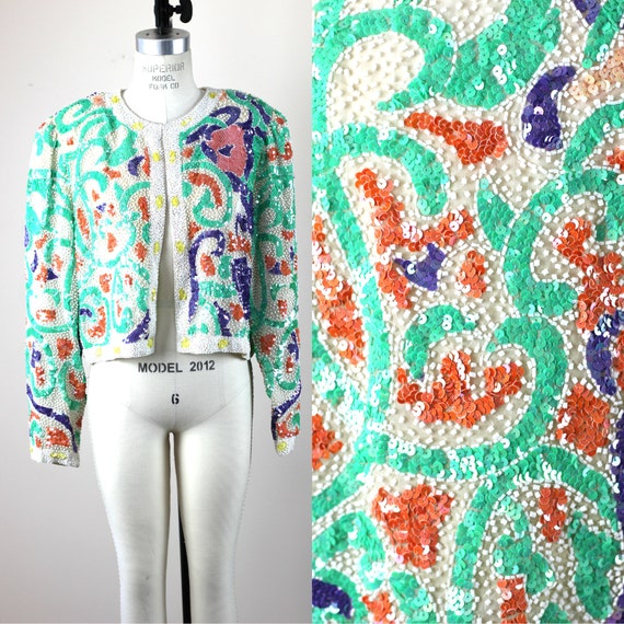 Sz XL// Beaded Colorful Sequined Bolero//Formal S… - image 1