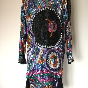 Sz M//Vintage Mod Pop Art Judith Creations Heavily Sequined Abstract Colorful Dress