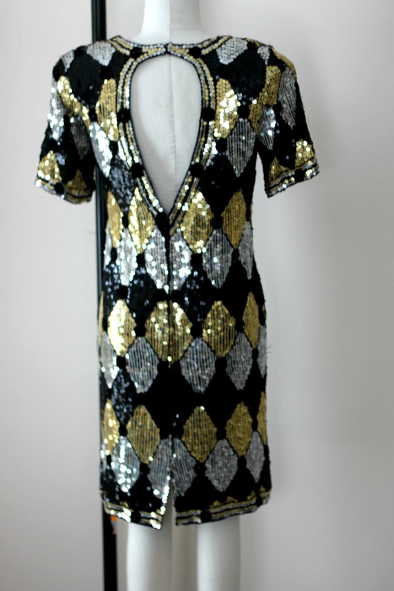 Sz S//Geometric Sequined Beaded  Dress// vintage … - image 3