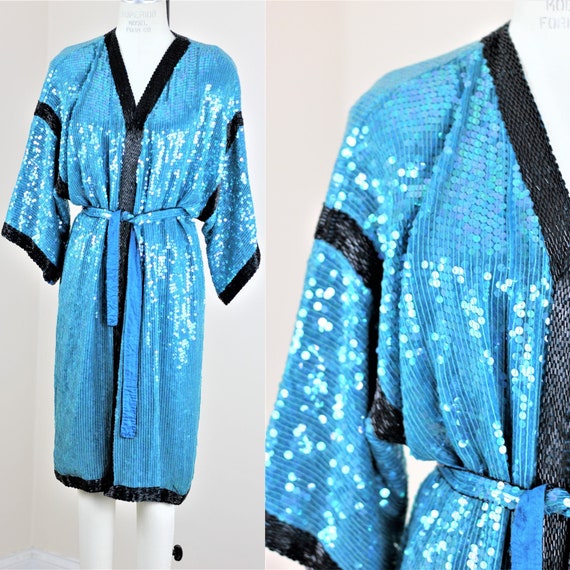 Sz M// Vintage Sequin Beaded robe//Rare Sequin Dus