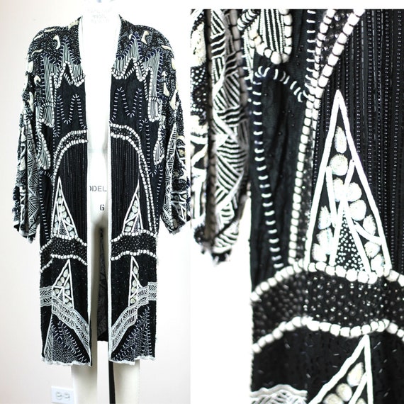 Plus Sz 1X// Beaded Sequin Duster Kimono// Vintage
