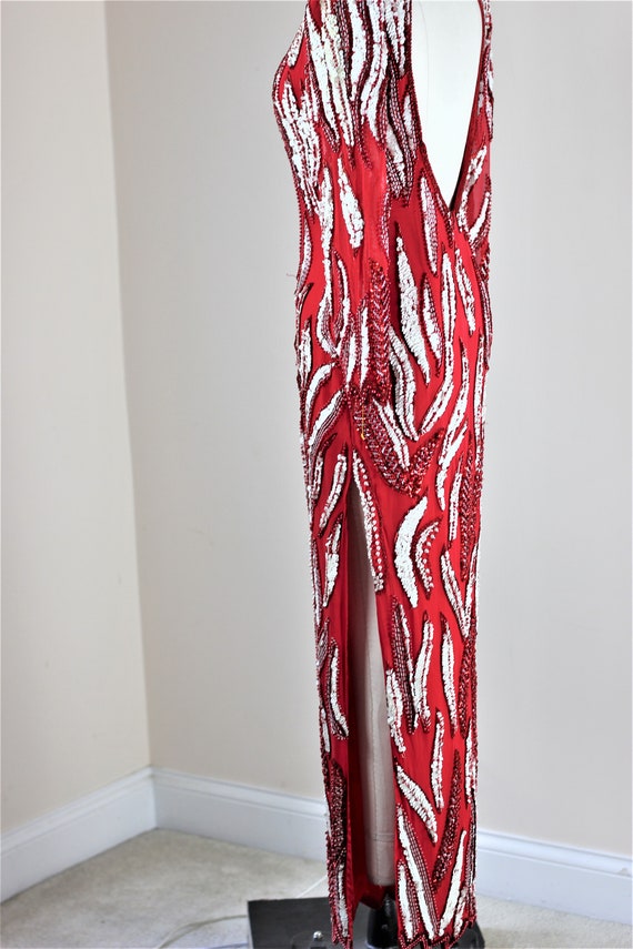 Sz M// WOW Amazing sequin beaded gown// Long Red … - image 9