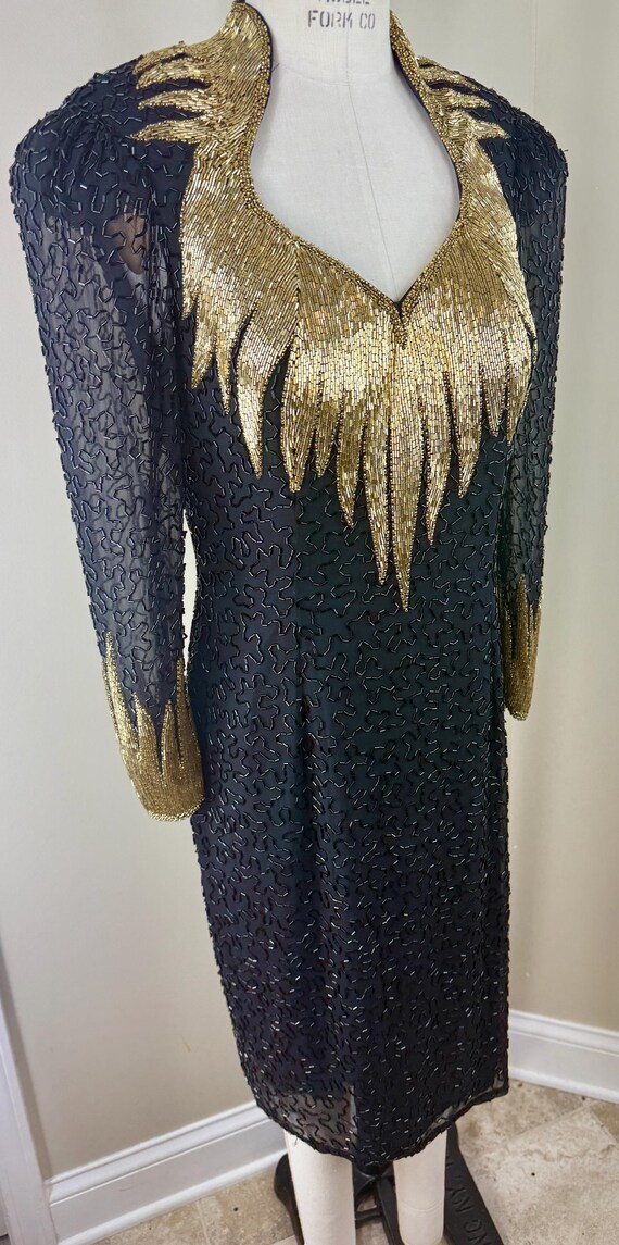 Size 8//vintage 80s Neiman Marcus Black Beaded Cocktail Dress//gold Flame  Collar//art Deco Glam Dress - Etsy New Zealand