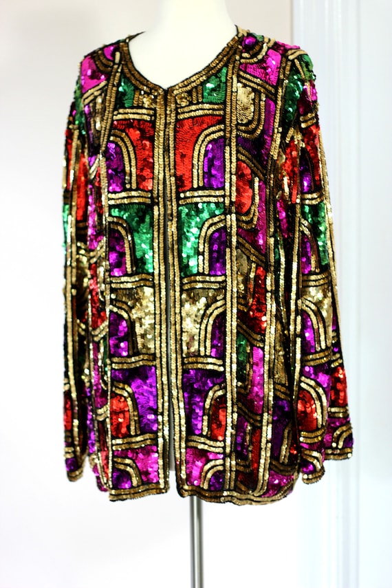 Sz 2X// Stunning Colorful Sequin Beaded Duster// … - image 4