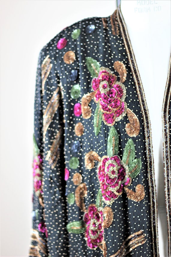 sz L//Judith Ann Creations Beaded silk sequin Coa… - image 4