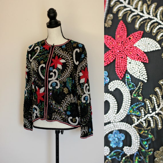 Sz M//Heavily Embellished Beaded Jacket//Sequined… - image 1