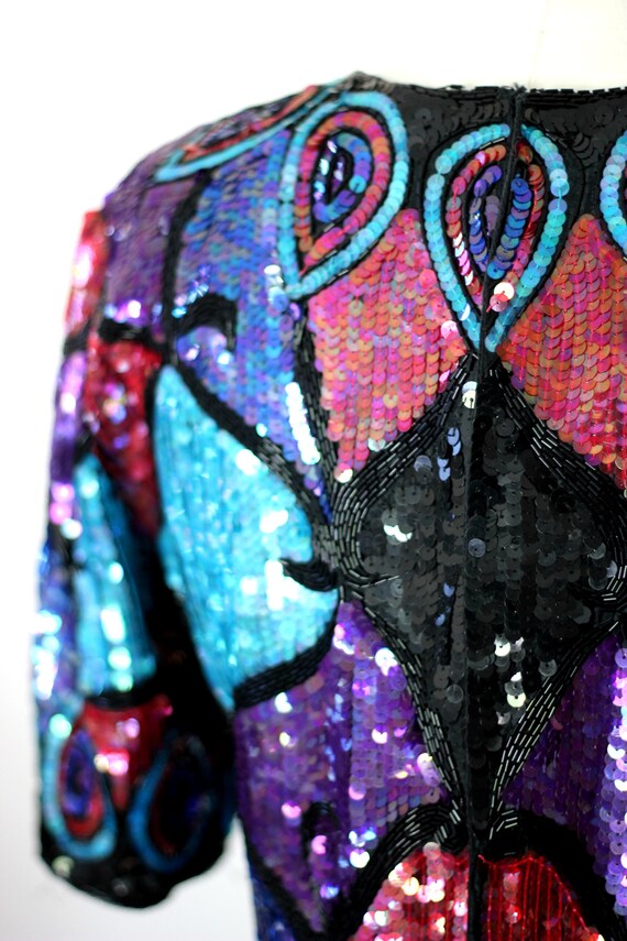 Size M// Unique Heavily beaded sequin dress//Silk… - image 5