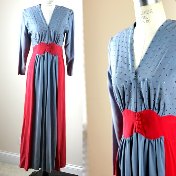 Sz M// AUTHENTIC 1940s Crepe Robe dress// Beaded … - image 1