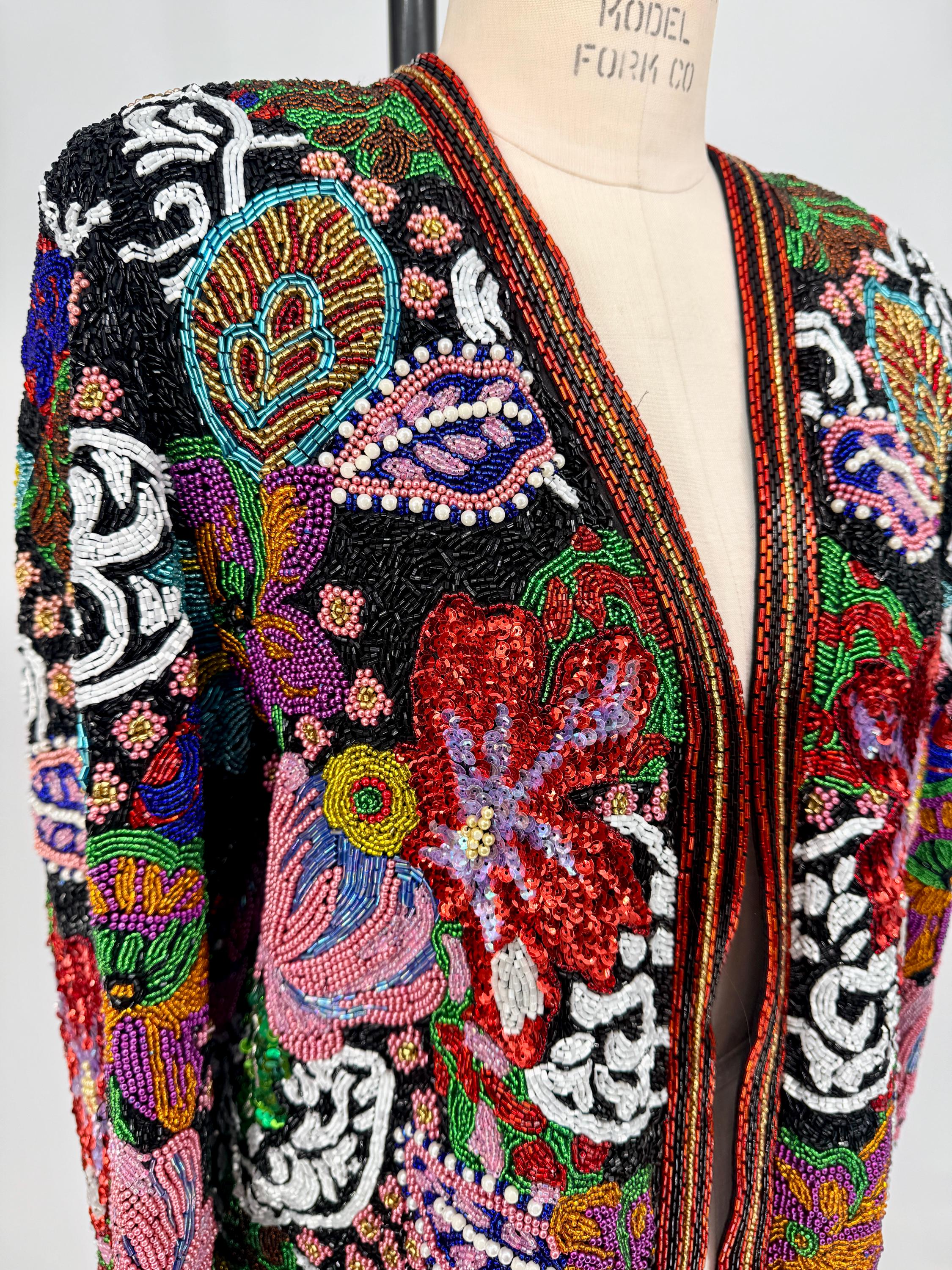 Sz M//incredible Heavy Beaded Long Jacket//colorful Tapestry of 