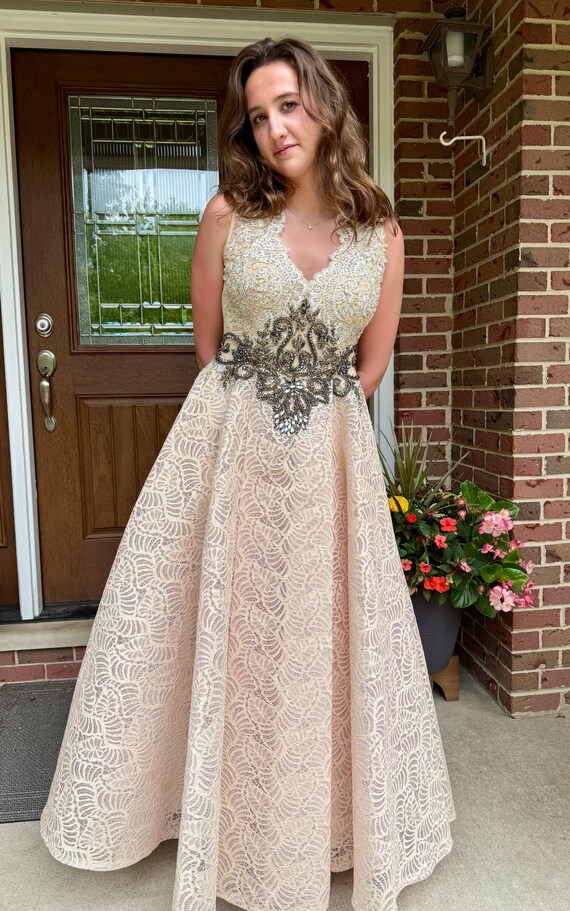 Sz 12//Ivory Lace Evening Gown with Beaded Rhinestone Bodice//Sheer Back Formal Bridal or Gala Gown Sz 12//ivory Lace Evening Gown With Beaded Rhinestone Bodice//sheer Back  Formal Bridal or Gala Gown - Etsy