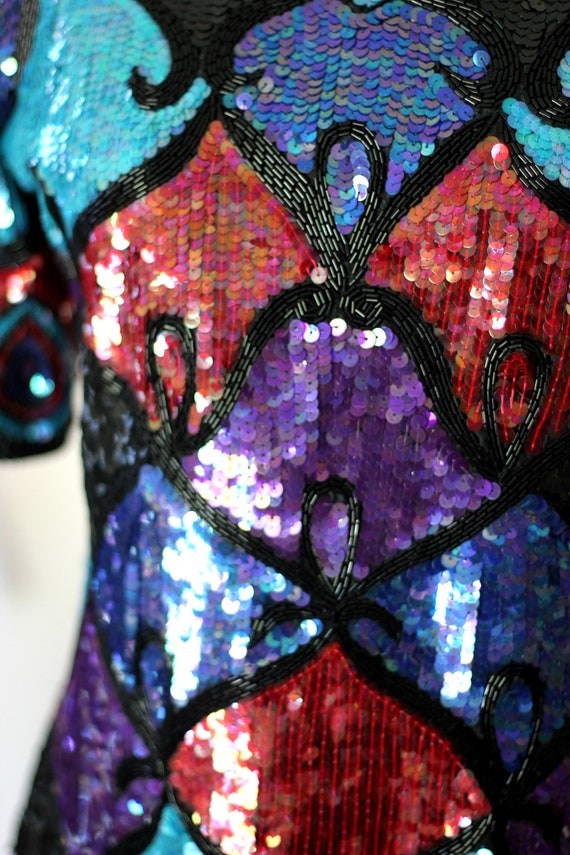 Size M// Unique Heavily beaded sequin dress//Silk… - image 3