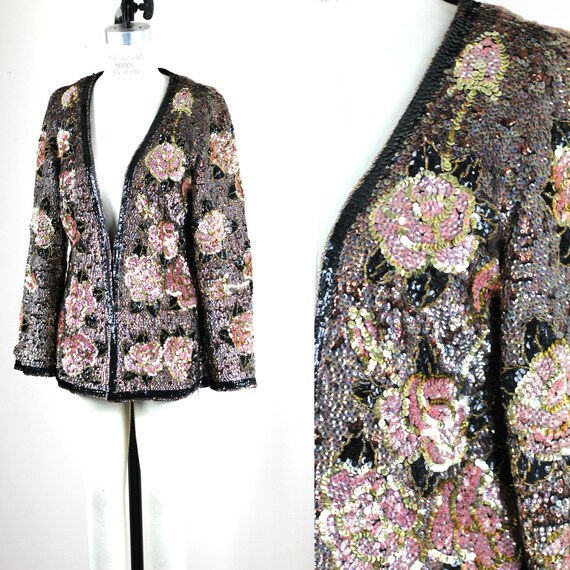 Sz M// Valentina Vtg Heavily sequin beaded jacket/