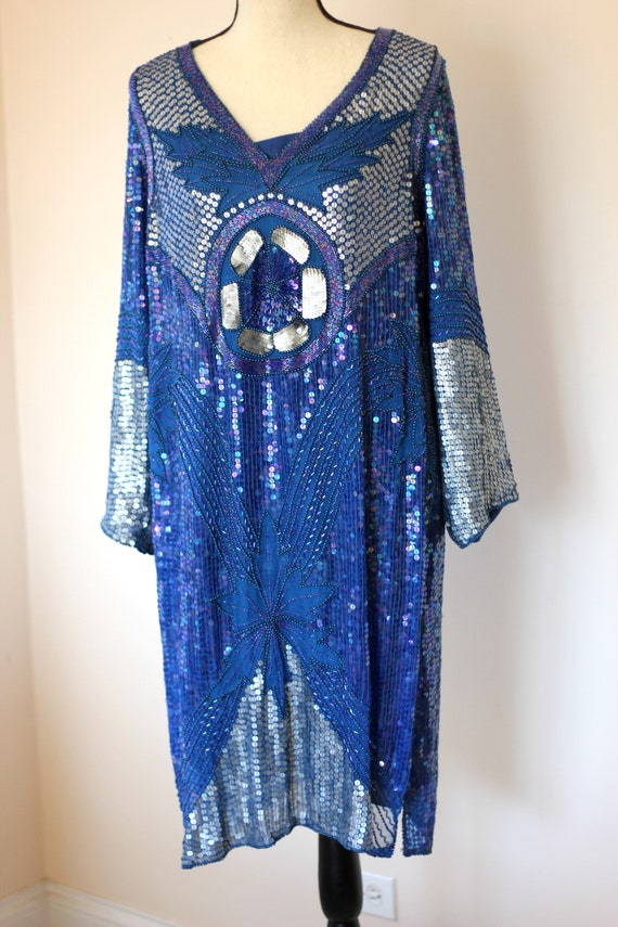 Sz M// Art Deco Gatsby Vintage Sequined Dress //F… - image 2