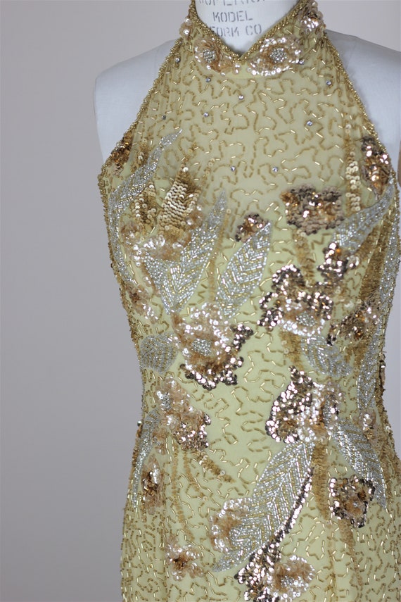 Sz 6// Vintage Beaded couture dress// Long gold g… - image 3