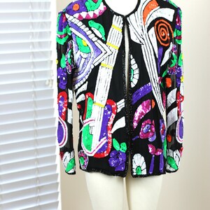 Size L//Abstract Beaded Sequin jacket// Novelty Guitar Music// Vintage image 9