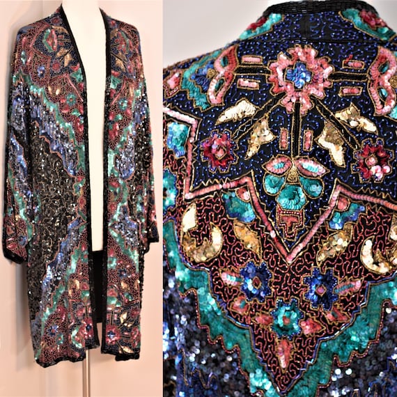 Sz 2x//Fabulous Beaded Sequined Coat// formal Coat