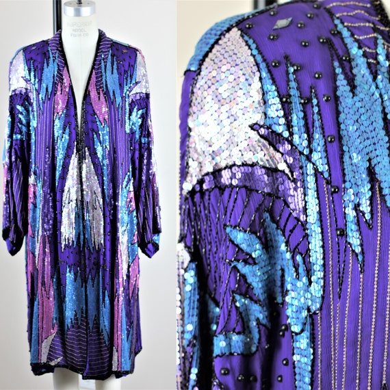 Sz S// Judith Ann Sequin Beaded Duster// Long seq… - image 1