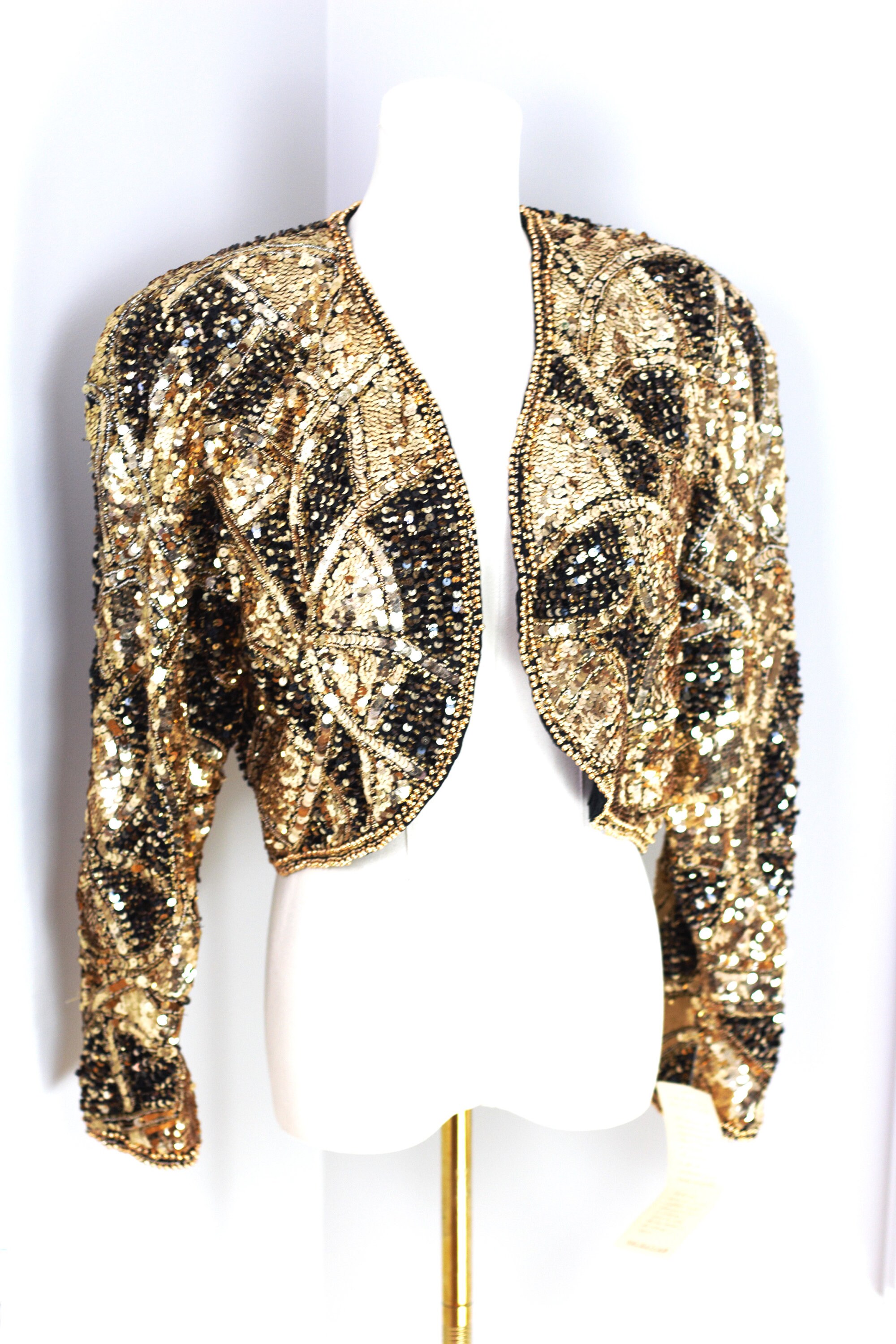 Sz L Vintage Sequin Beaded Bolero Gold Sequins Jacket with Tags Etsy Canada
