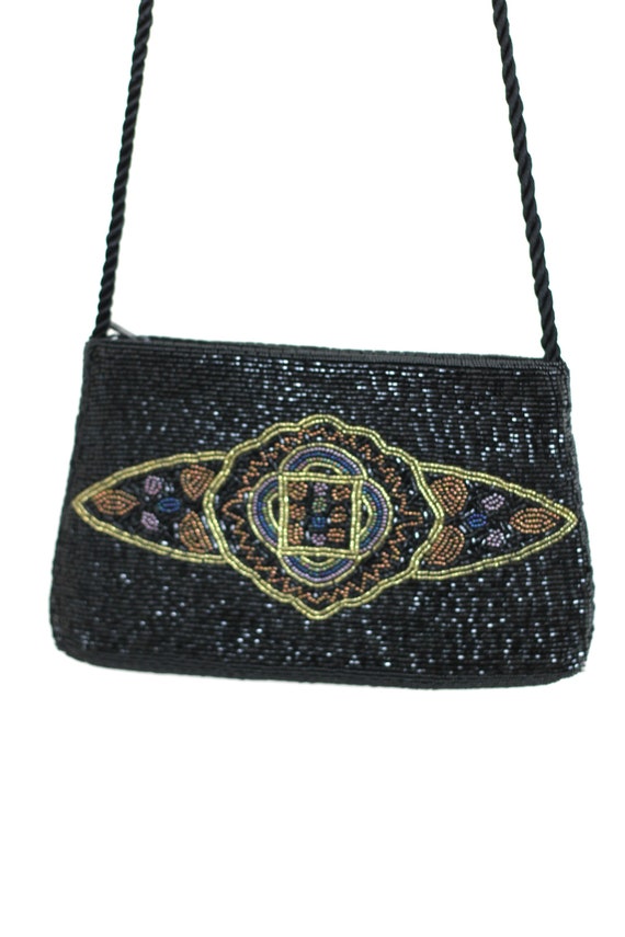 Black Beaded Vtg Purse//sead beads heavily beaded - image 3