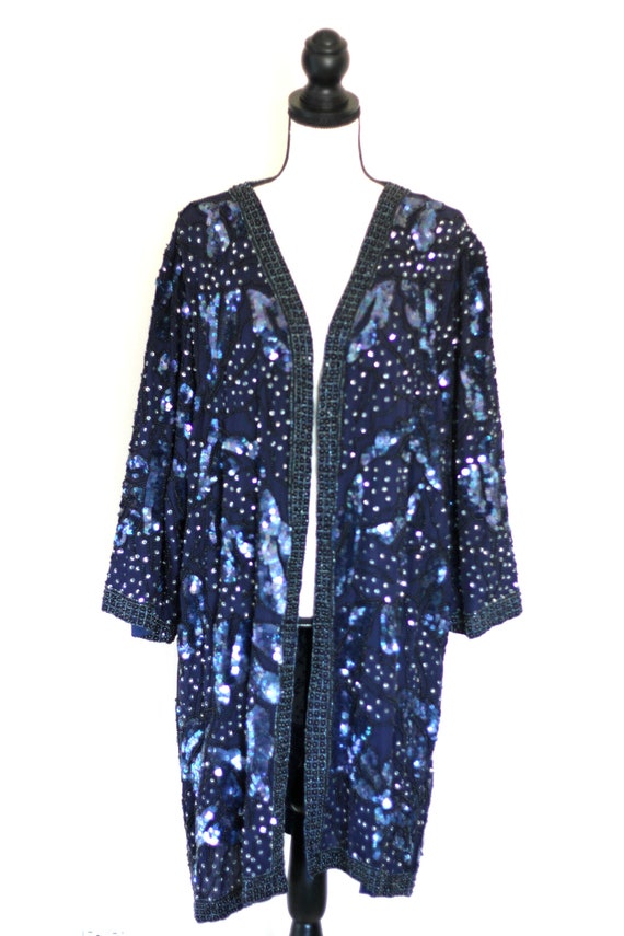 Sz 1X//Amazing Navy Blue Vintage Beaded Sequined … - image 3