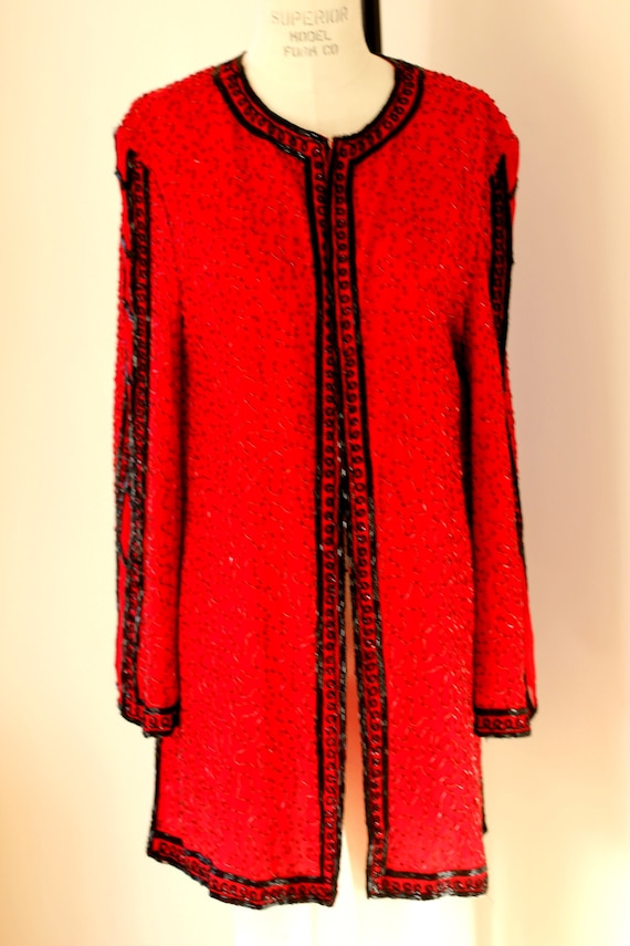 Sz S//Judith Ann Creations Sequined Duster//Red b… - image 2