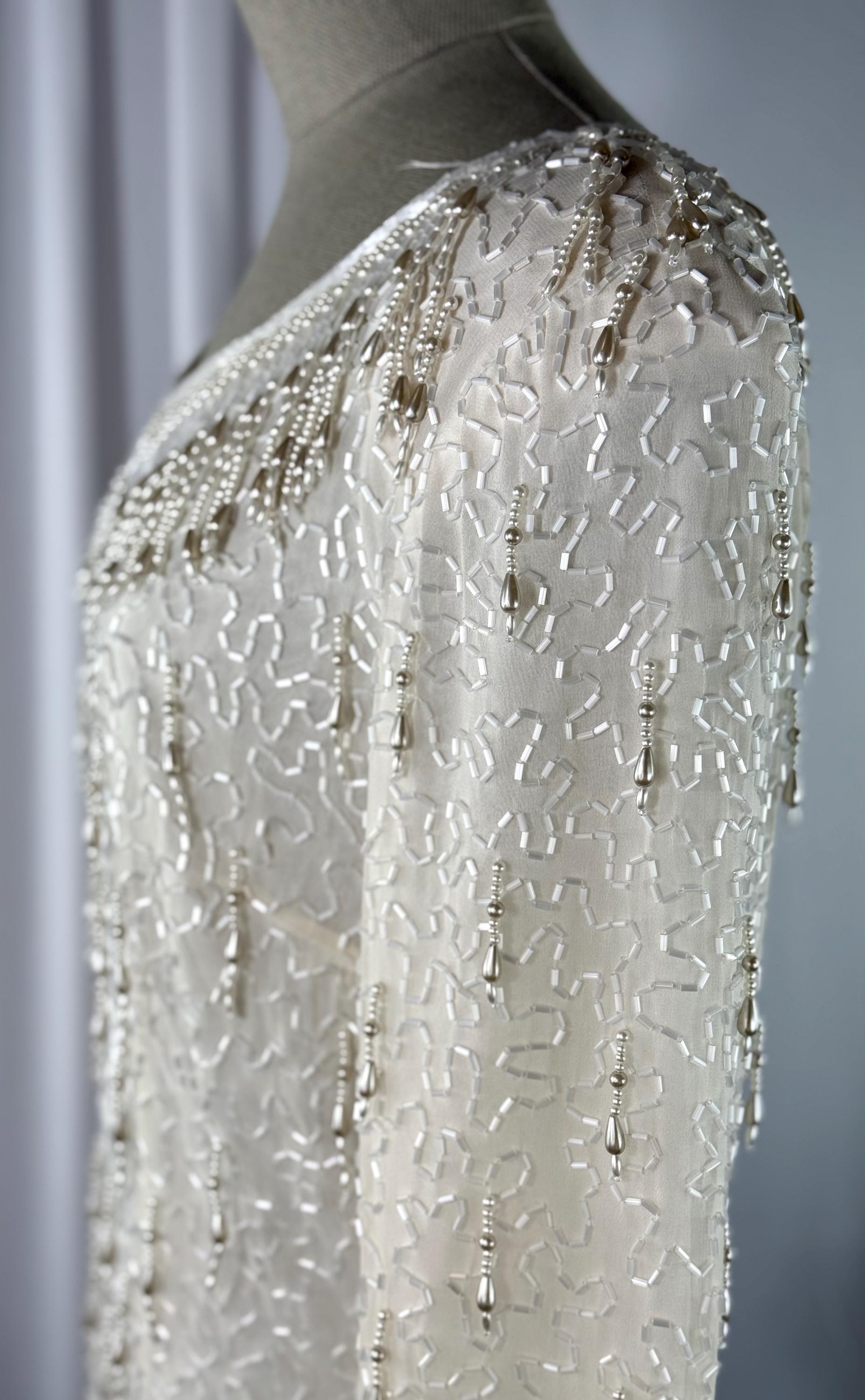 white beaded dress long sleeve Long Sleeve Bridal A Line Beaded Sequin Wedding Dress