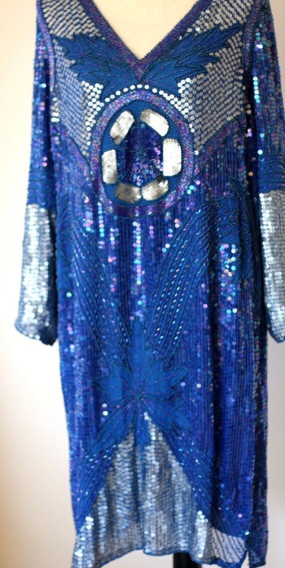 Sz M// Art Deco Gatsby Vintage Sequined Dress //F… - image 4