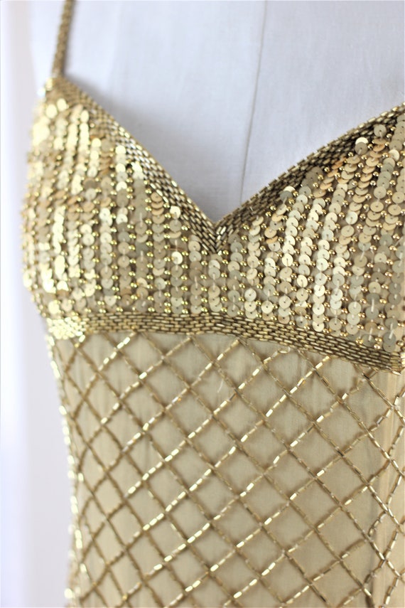 Sz 10// Gold sequin Beaded party dress// Vintage … - image 3