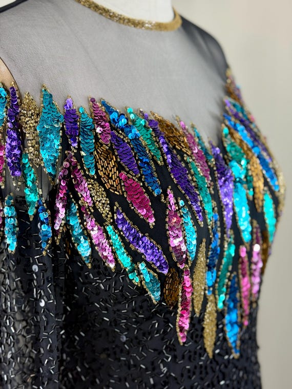 long sleeve multicolor sequin dress Jovani 09813 Multi One Shoulder Long Sleeve Sequin Short Dress
