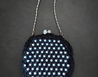 Vintage portemonnee met zwarte kralen, avondtasje uit het midden van de eeuw, handtas met Lucite-sluiting, mod-cocktailportemonnee