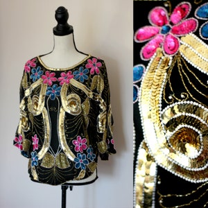 Tamanho M // Blusa vintage estilo Art Nouveau com lantejoulas e miçangas, estilo Art Déco Gatsby, estilo melindrosa, anos 20