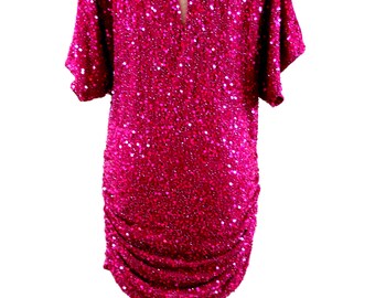 Sz 0//fun & Fabulous Fuschia Pink Sequin Dress//cold Shoulder Ruched Party  Dress - Etsy Canada