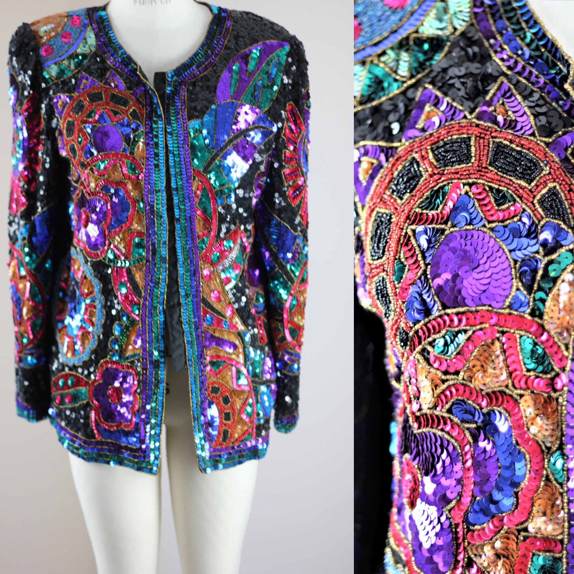 Sz 6// Heavily Sequined Beaded Jacket// Jewel Tones - Etsy