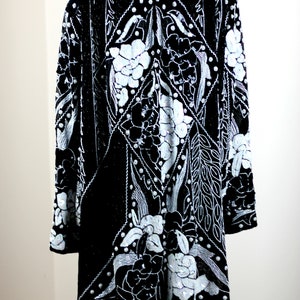 Plus sz 2X// Black White Sequin Beaded Duster// Long Jacket// Sequin coat image 3