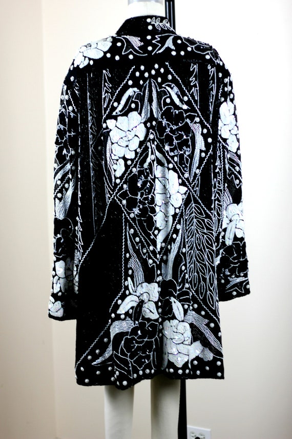 Plus sz 2X// Black White Sequin Beaded Duster// L… - image 3