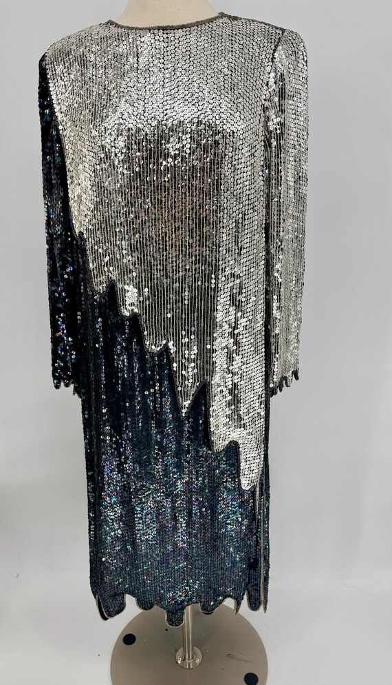 black and silver sequin party dress One Sleeve Sequin Velvet Maxi Dress Black Silver