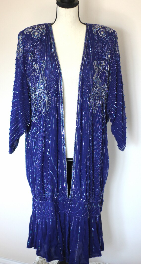 Sz Small// Stunning Vintage Long Sequined Duster/… - image 2