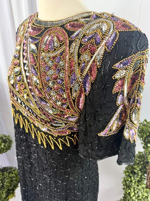 Size Xl//vintage Lawrence Kazar Black Sequin Cocktail Dress//gold Beaded  Paisley Design With Keyhole Back - Etsy Israel