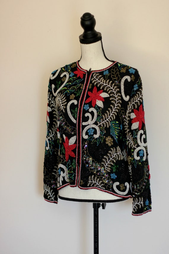 Sz M//Heavily Embellished Beaded Jacket//Sequined… - image 3